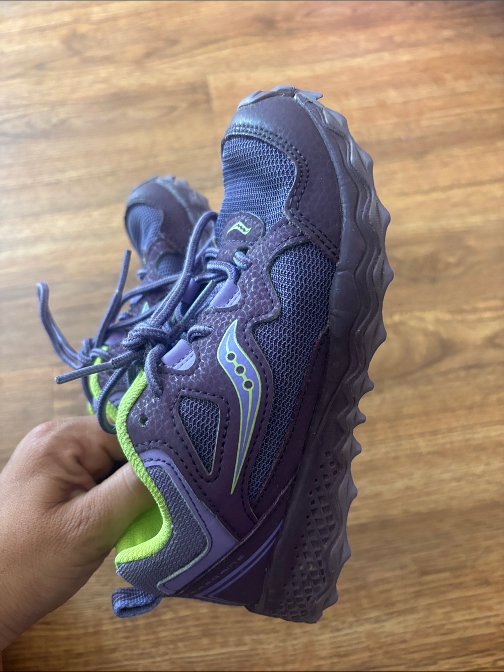 Saucony Kids Purple with Lime Accent Trail Sneakers - Picture 4 of 4